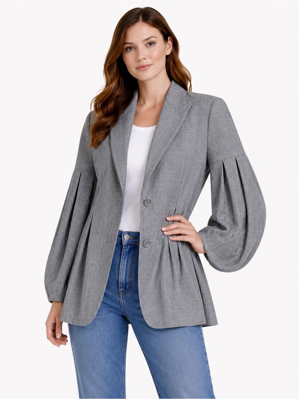 FARM Rio Gray Tailored‎ Blazer Oversized Two Button Jacket Office Career Wear